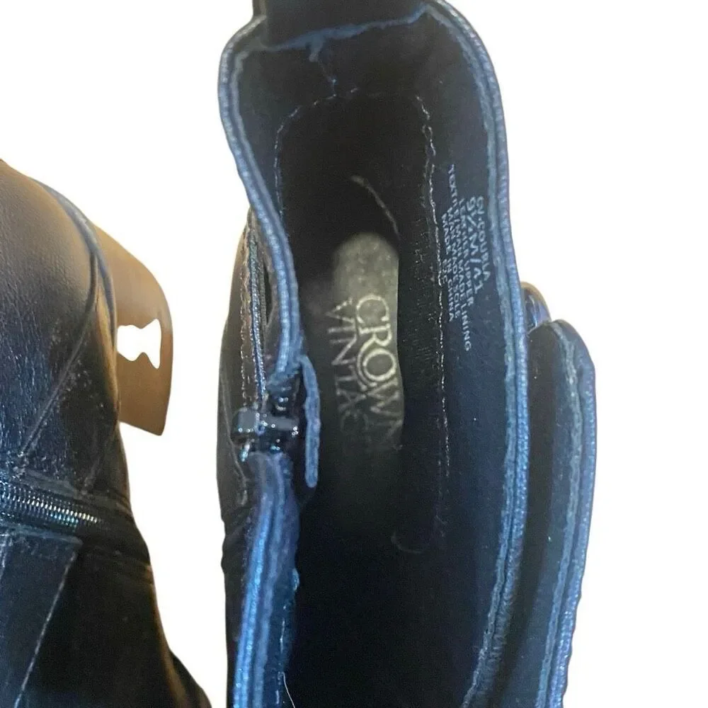 Crown Vintage size 9 1/2 black boots leather upper